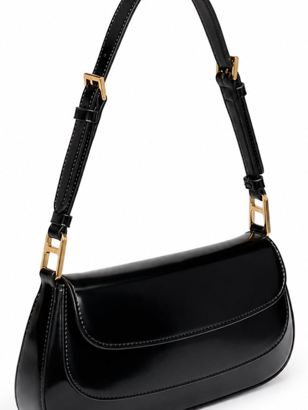 Black mini shoulder bag gold hardware sleek purse